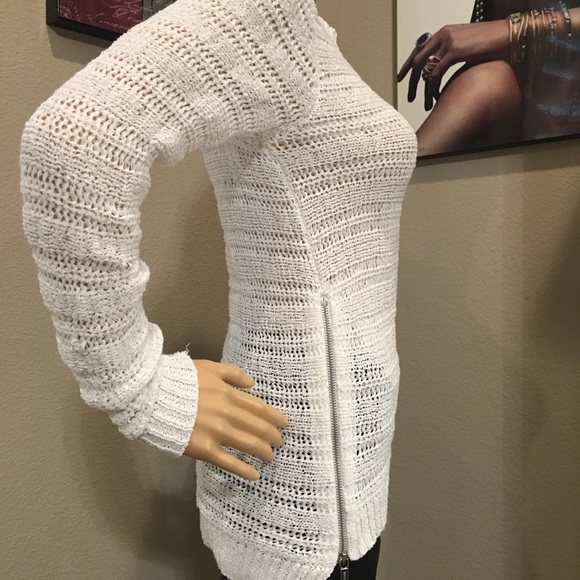 MICHAEL KORS Knit Pullover Sweater White Silver Side Zippers Women's X-Small - Picture 4 of 11